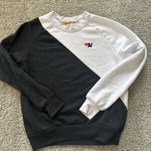 Aviator Nation Black & White Diagonal Crewneck Sweater with Rainbow Logo